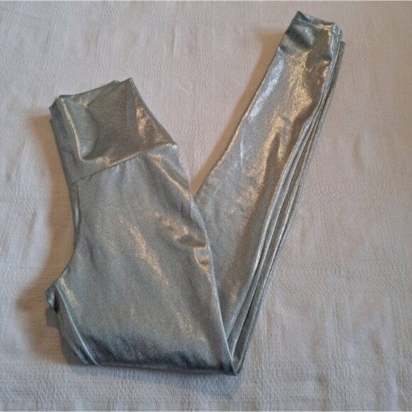 Balera girls size Large silver metallic full length legging, high waisted, EUC - Picture 1 of 6
